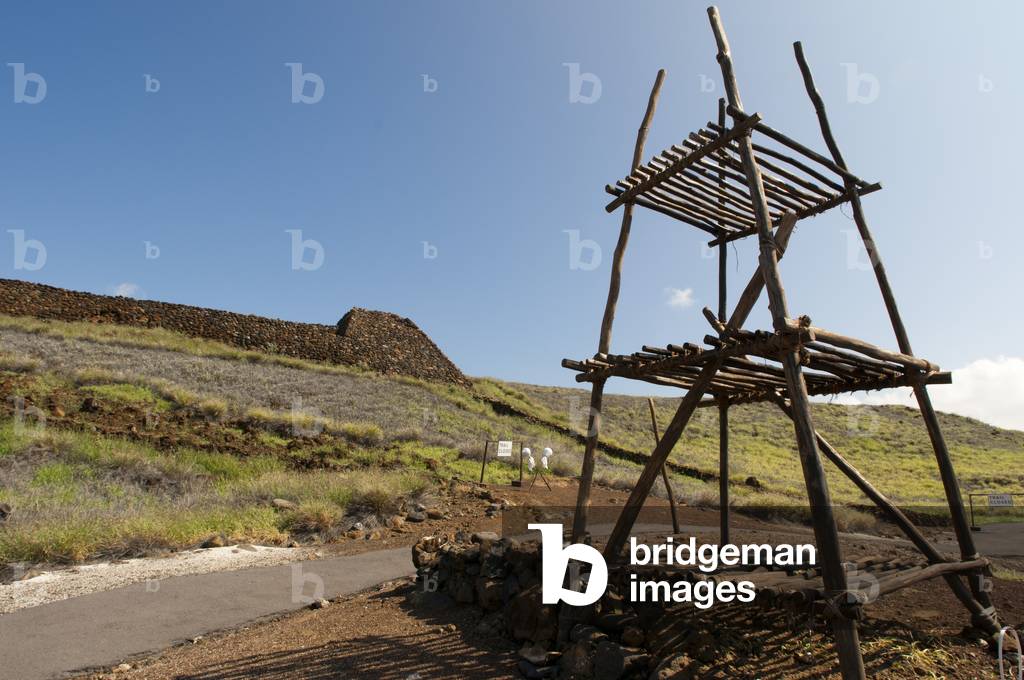 A wooden structure at Puukohola Heiau National Historic Site, South Kohala Coast, Big Island, Hawaii (photo)