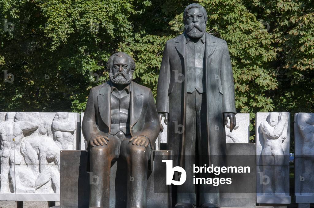 Statues of Karl Marx and Friedrich Engels, authors of the Communist Manifesto in Berlin, Germany (photo)