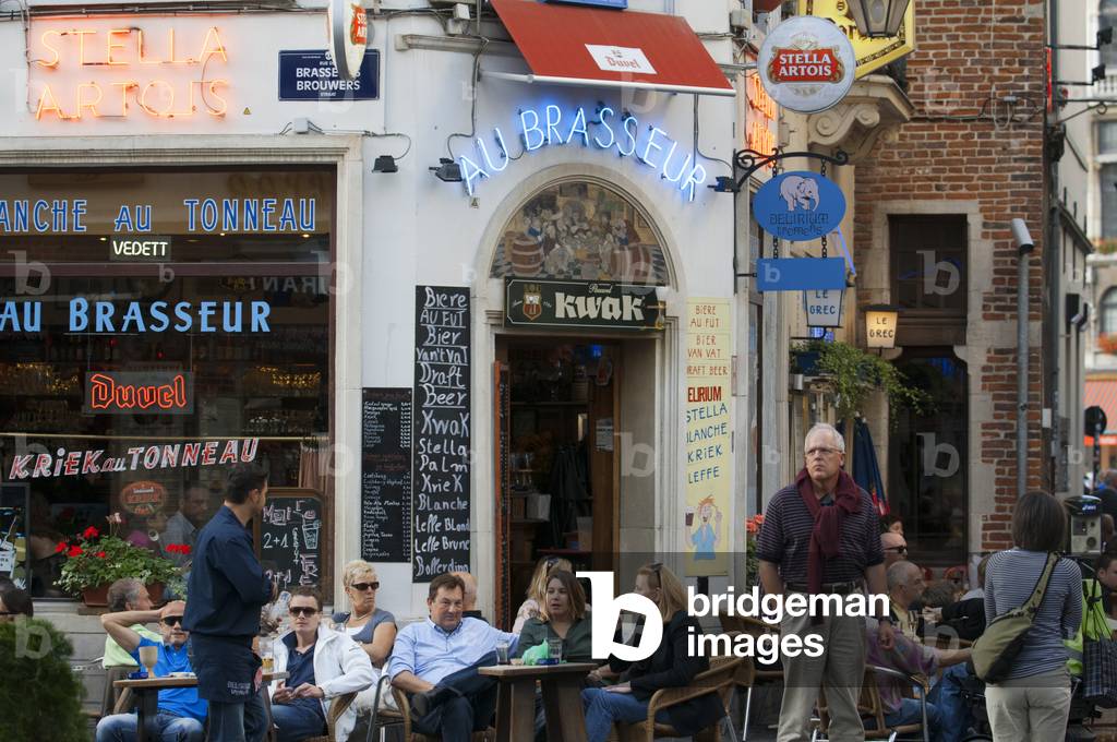Several restaurants at Rue du Marche aux Fromages, Brussels, Belgium (photo)