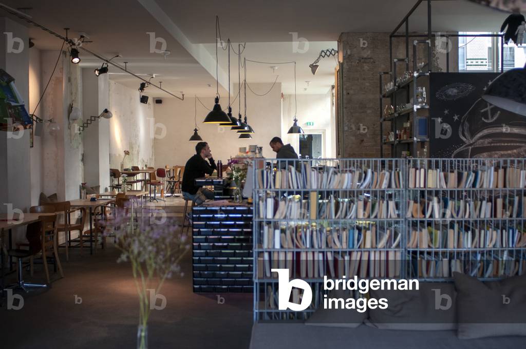 Bar and restaurant of Michelberger Hotel in Warschauer street in Friedrichshain Berlin, Germany (photo)