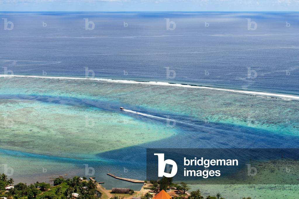 Moorea island french polynesia lagoon aerial view panorama, reef see, Moorea island (aerial view), Windward Islands, Society Islands, French Polynesia, Pacific Ocean, landscape, 2020 (photo)