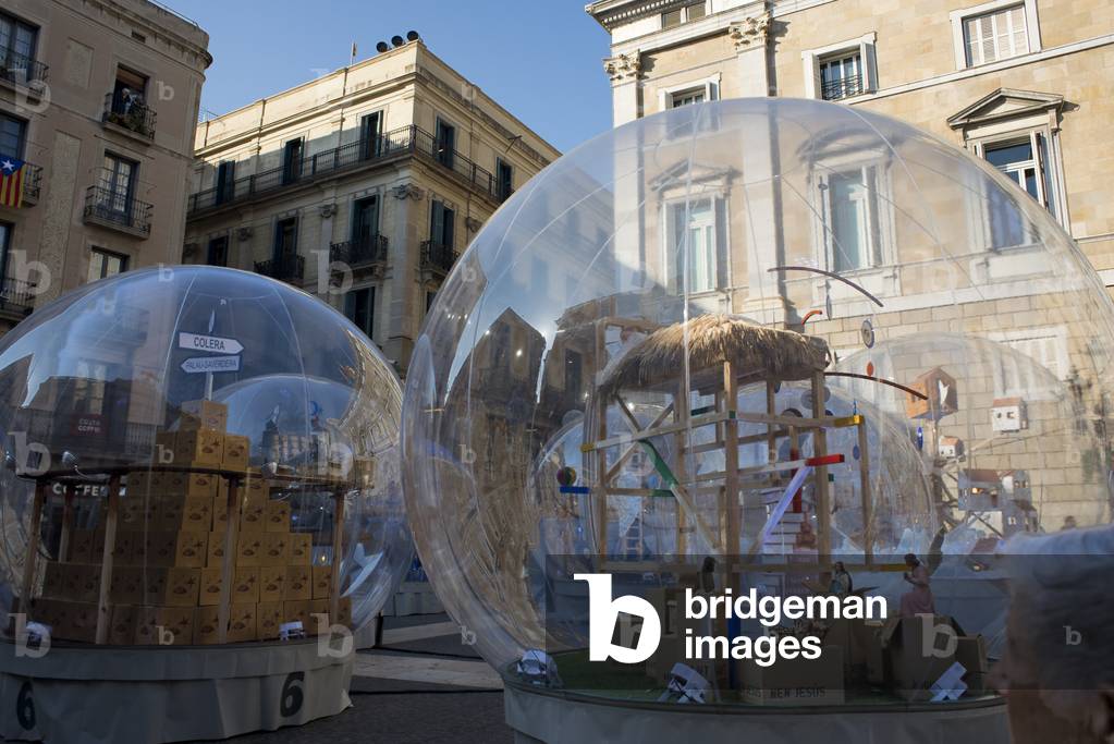 Nativity Scenes in St Jaume Square in Barcelona, Catalonia, Spain (photo)