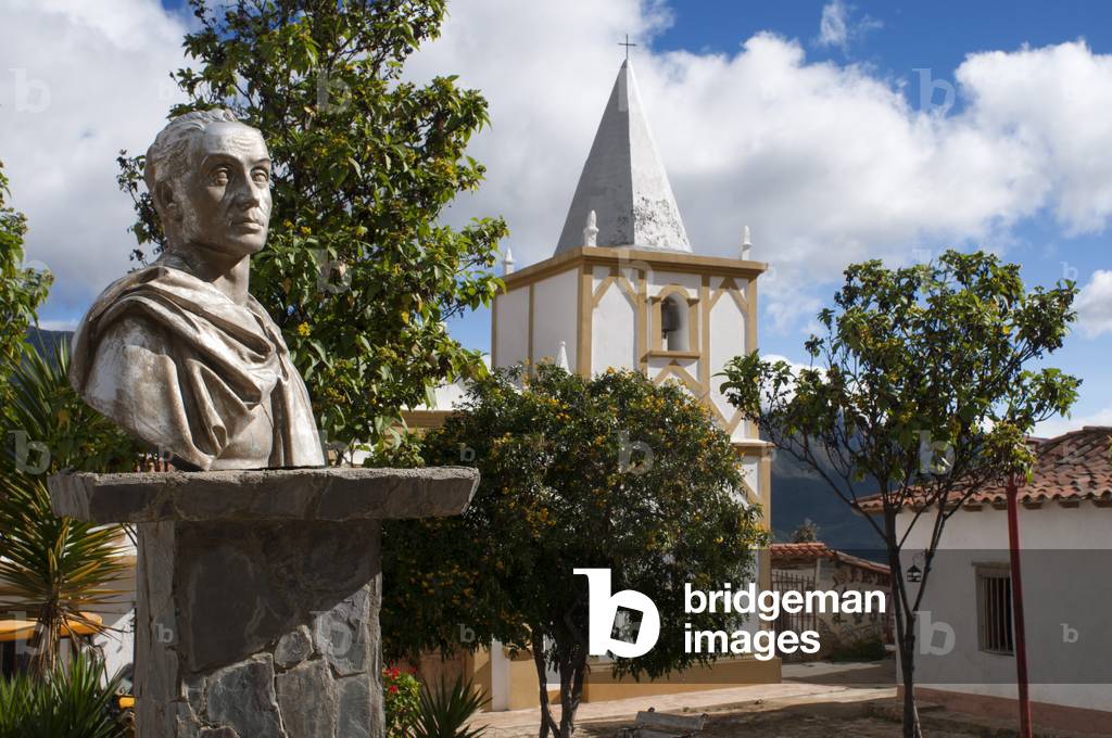 Simon Bolivar the liberator statue in Los Nevados village in andean cordillera Merida state Venezuela (photo)