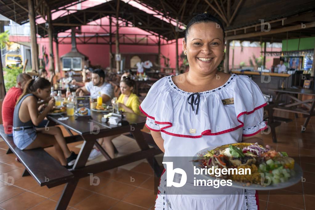 Local food casado dish in a local restaurant in La Fortuna village, Alajuela province, Costa Rica, Central America (photo)