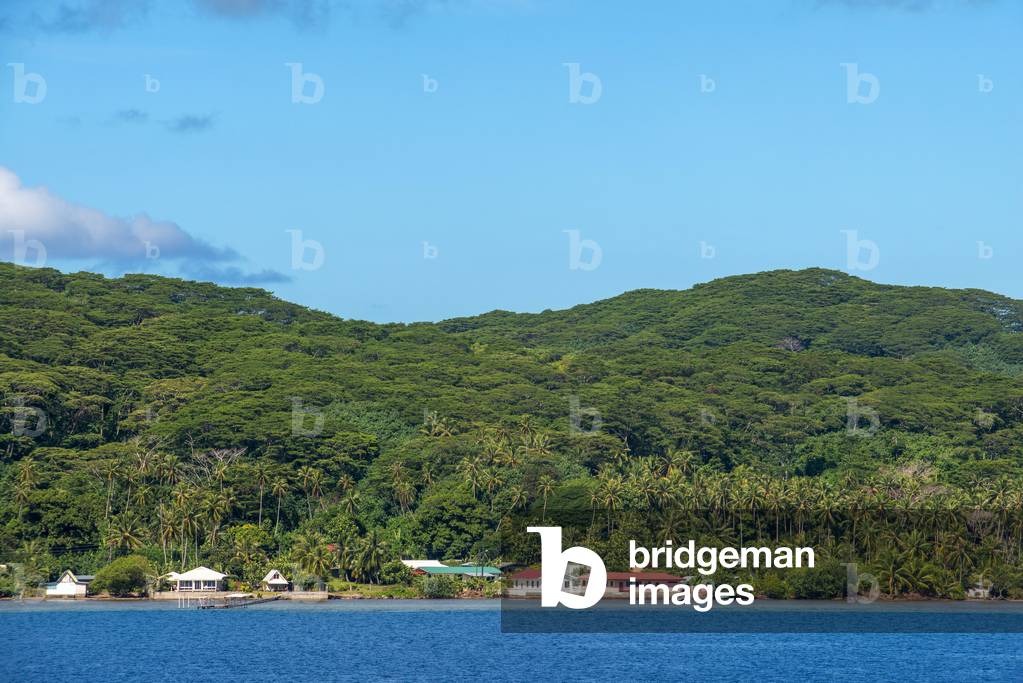 Tropical paradise seascape Taha'a island landscape, French Polynesia, Motu Mahana palm trees at the beach, Taha'a, Society Islands, French Polynesia, South Pacific, 2020 (photo)