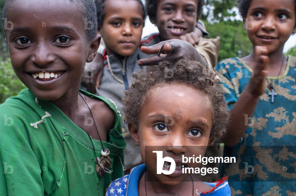 Children working. Rural landscape near the Tis Isat Blue Nile Falls of the farmland near Bahir Dar in Ethiopia (photo)