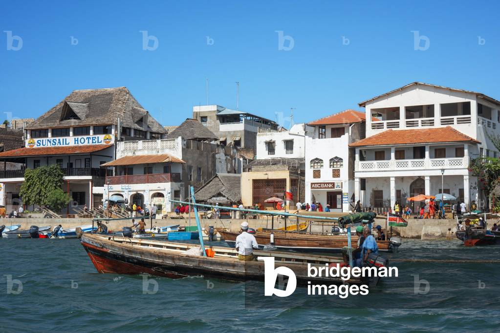 Boats in the Lamu waterfront, Kenya, Lamu island UNESCO World Heritage site, 2020 (photo)