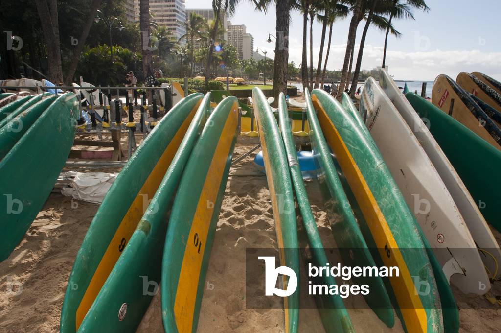 Surfboards at Waikiki Beach, O'ahu, Hawaii (photo)