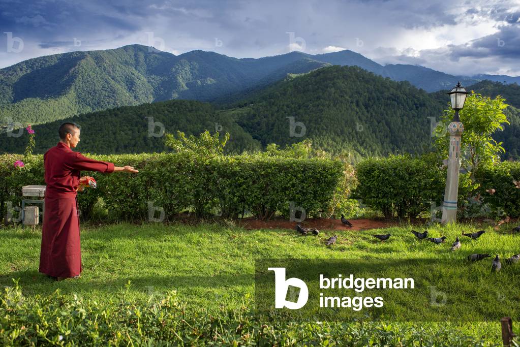 Nuns at a Buddhist Nuns College and Temple Stupa Punakha, Bhutan, 2021 (photo)