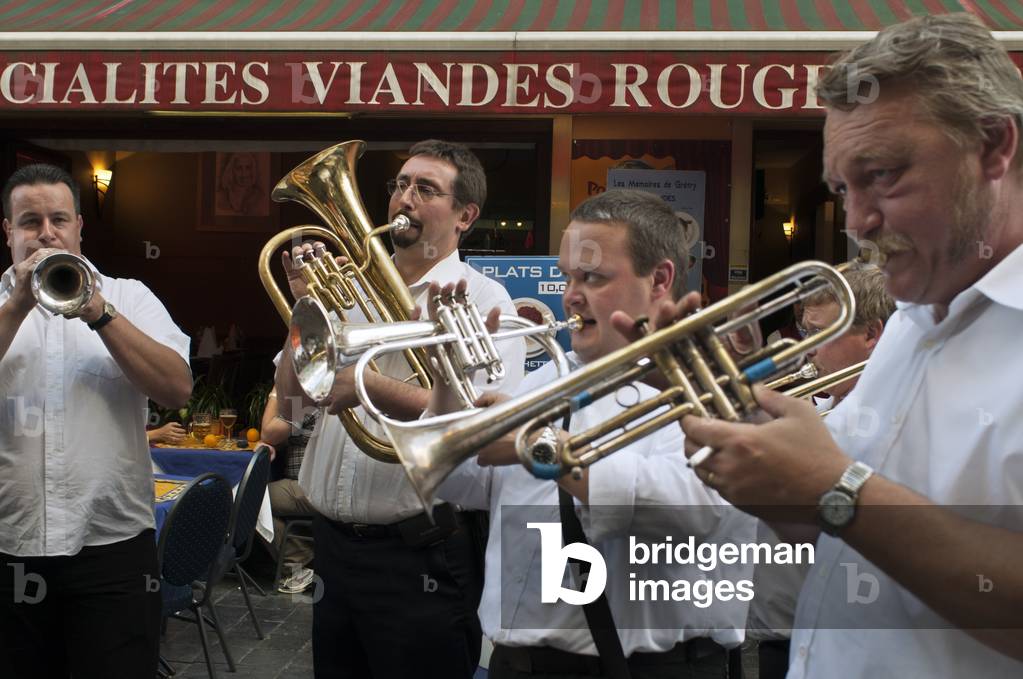Musicians in the center of the city during the during the festival parade through Brussels, Belguim (photo)