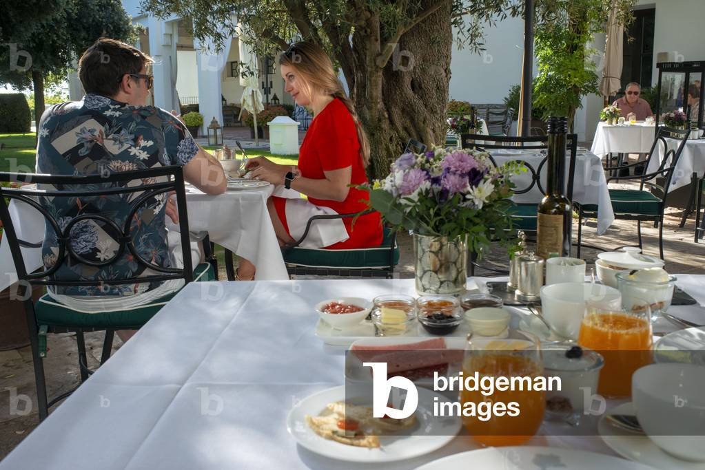Breakfast with mediterranean food at Finca Cortesin hotel in Malaga, Costa del Sol, Andalusia, Spain (photo)