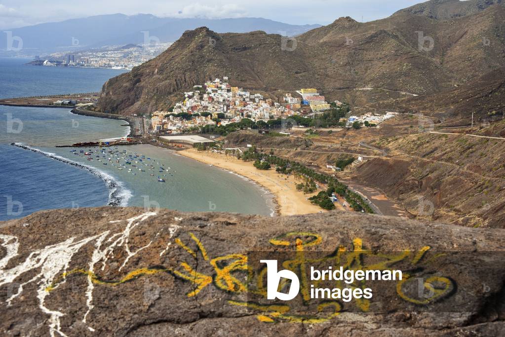 Aerial view and panoramic view of Teresitas Beach and San Andres, Canary Islands, Spain (photo)