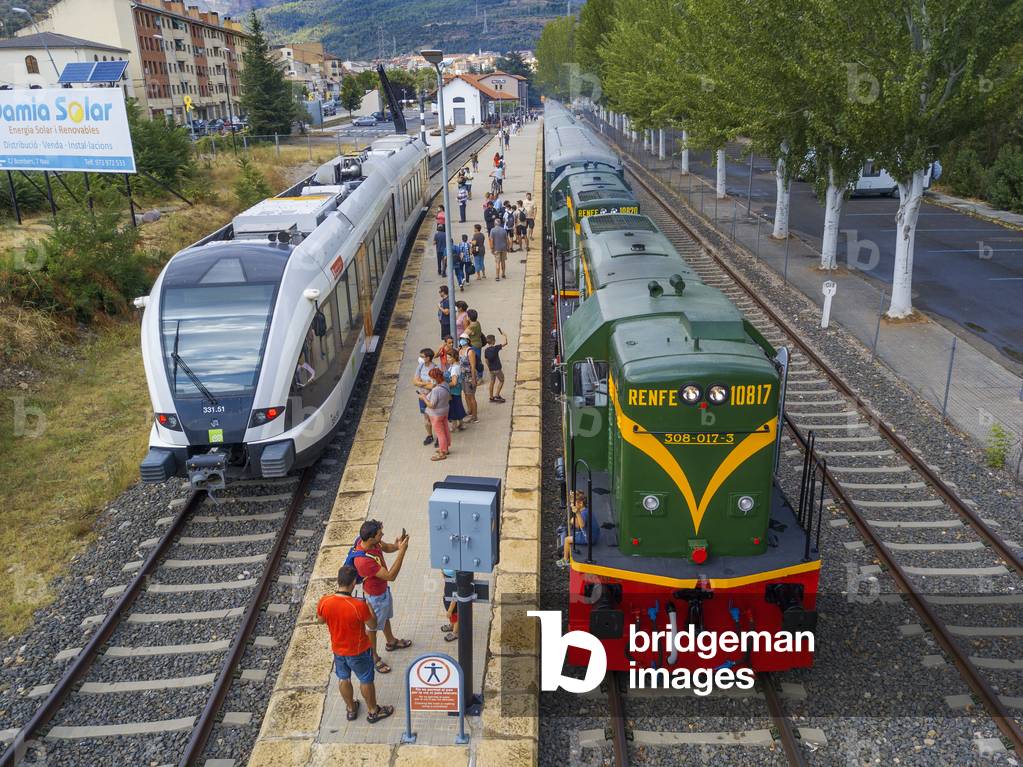 Vintage Rail Travel in La Pobla de Segur train station. , Tren dels Llacs, Spain, 2021 (photo)