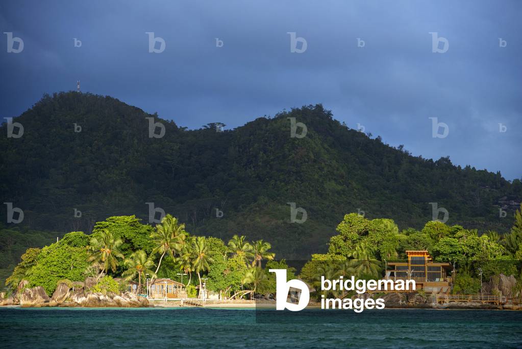 Grand Anse beach, granite rocks sculpted by sea Mahe island Seychelles Por Launay Road and West coast Road. Panoramic road (photo)