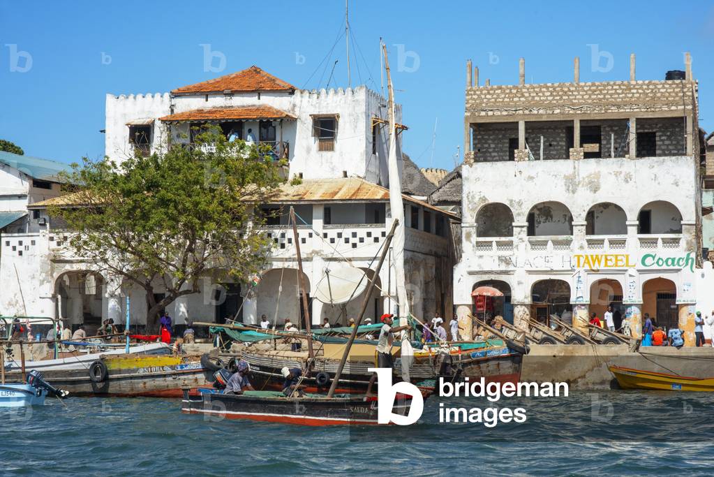Boats in the Lamu waterfront, Kenya, Lamu island UNESCO World Heritage site, 2020 (photo)