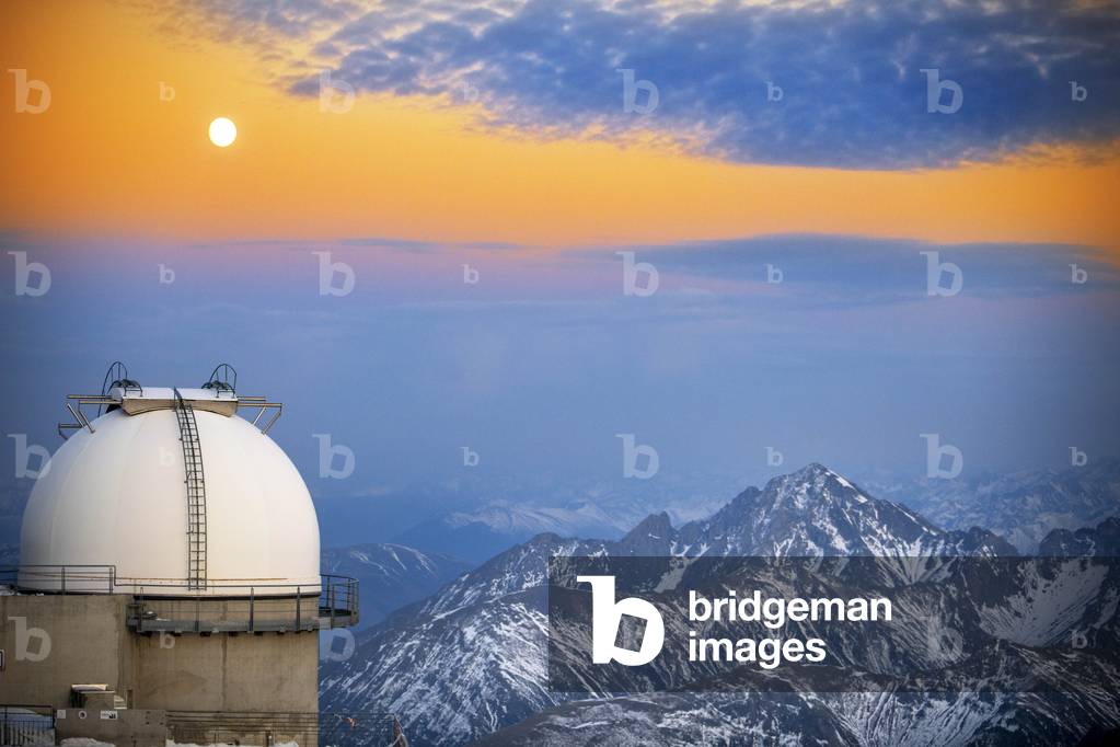 The Observatory Of Pic Du Midi De Bigorre in sunset time, Hautes Pyrenees, Midi Pyrenees, France, 2020 (photo)