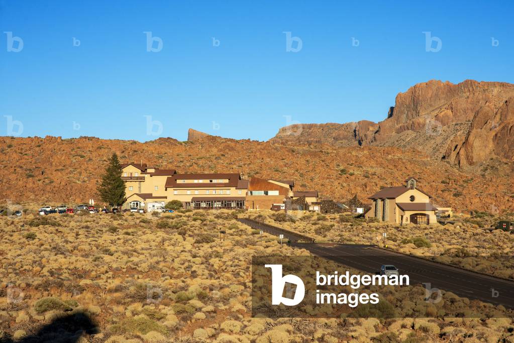 The Parador de Las Canadas del Teide at the foot of Mount Guajara in the vast original crater of El Teide on Tenerife Island in the Canary Islands, Spain (photo)