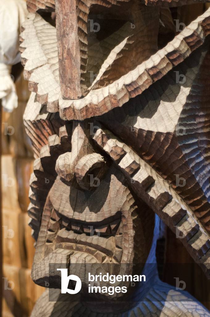 Polynesian masks at the Polynesian Cultural Center, O'ahu, Hawaii (photo)