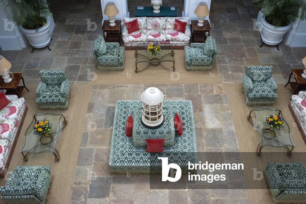 Garden lounge and Inner courtyard of Finca Cortesin hotel in Malaga, Costa del Sol, Andalusia, Spain (photo)