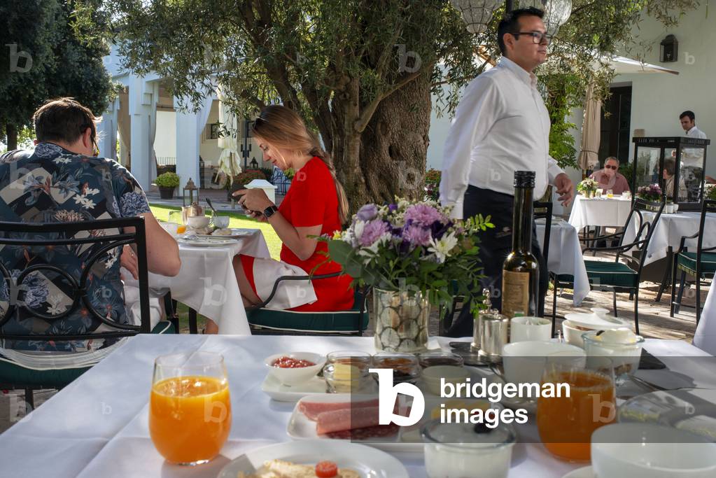 Breakfast with mediterranean food at Finca Cortesin hotel in Malaga, Costa del Sol, Andalusia, Spain (photo)