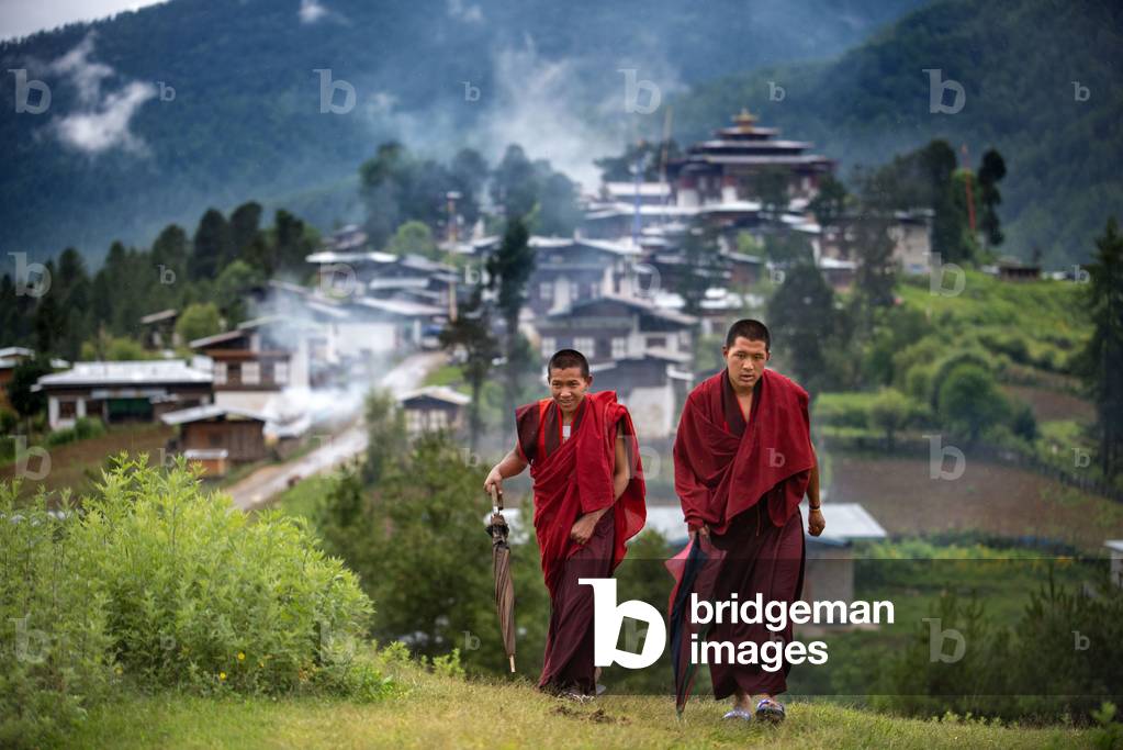 Monks at Gangtey Dzong Monastery, Phobjikha Valley, Bhutan, 2021 (photo)