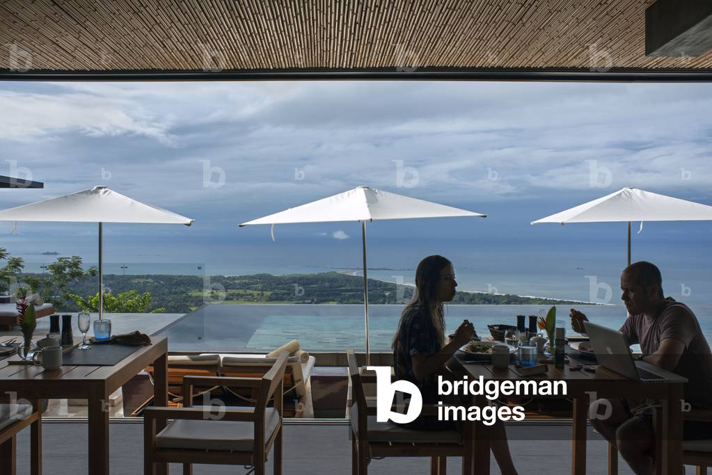Breakfast in front of the swimming pool in Kura Design Villas Hotel in Uvita de Osa, Ballena National Park, Uvita, Costa Rica, Views of Cola de Ballena, Whale tail (photo)