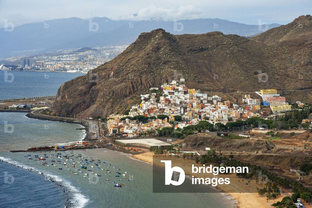 Aerial view and panoramic view of Teresitas Beach and San Andres, Canary Islands, Spain (photo)