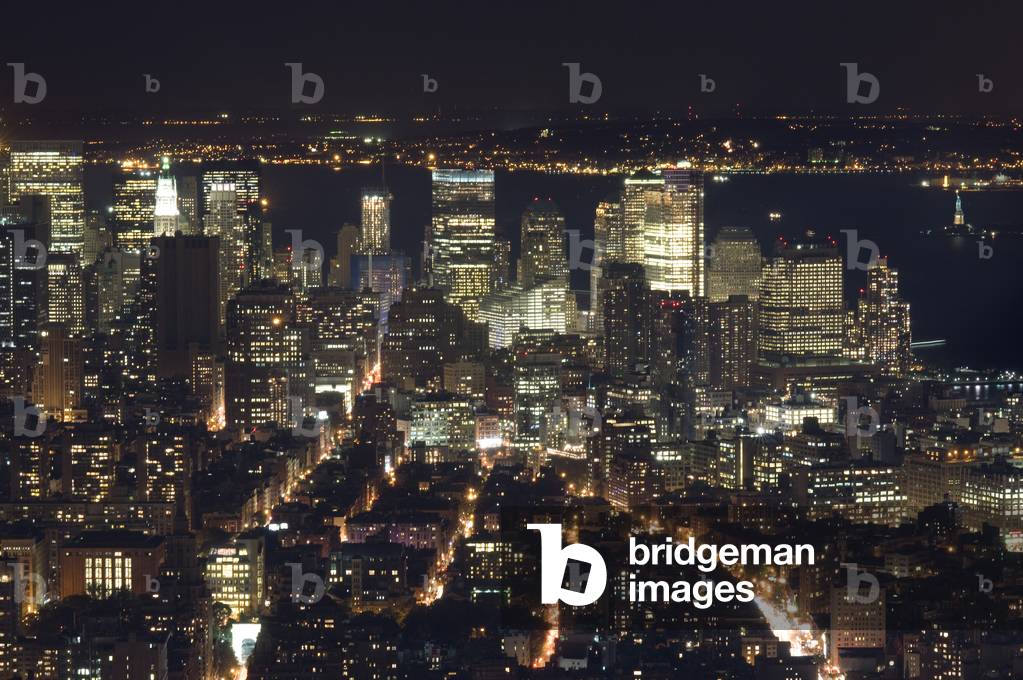 Aerial and Night View of the South End of Manhattan, New York, USA (photo)