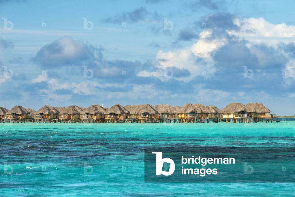 Le Bora Bora by Pearl Resorts luxury resort in motu Tevairoa island, a little islet in the lagoon of Bora Bora, Society Islands, French Polynesia, South Pacific, 2020 (photo)