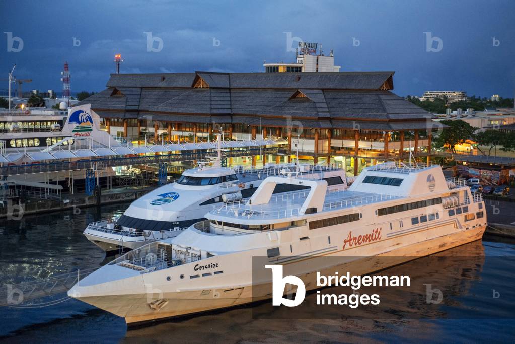 Aremiti Ferry anchored in Papeete harbour, Tahiti Archipelago French Polynesia, Society Islands, South Pacific, 2020 (photo)