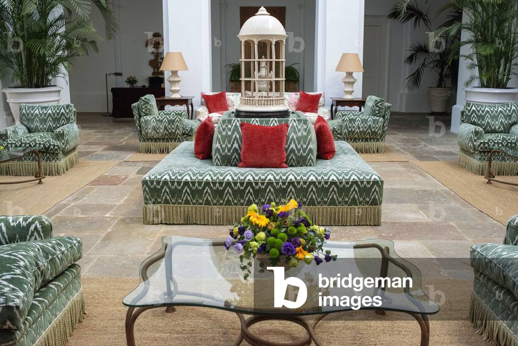 Garden lounge and Inner courtyard of Finca Cortesin hotel in Malaga, Costa del Sol, Andalusia, Spain (photo)