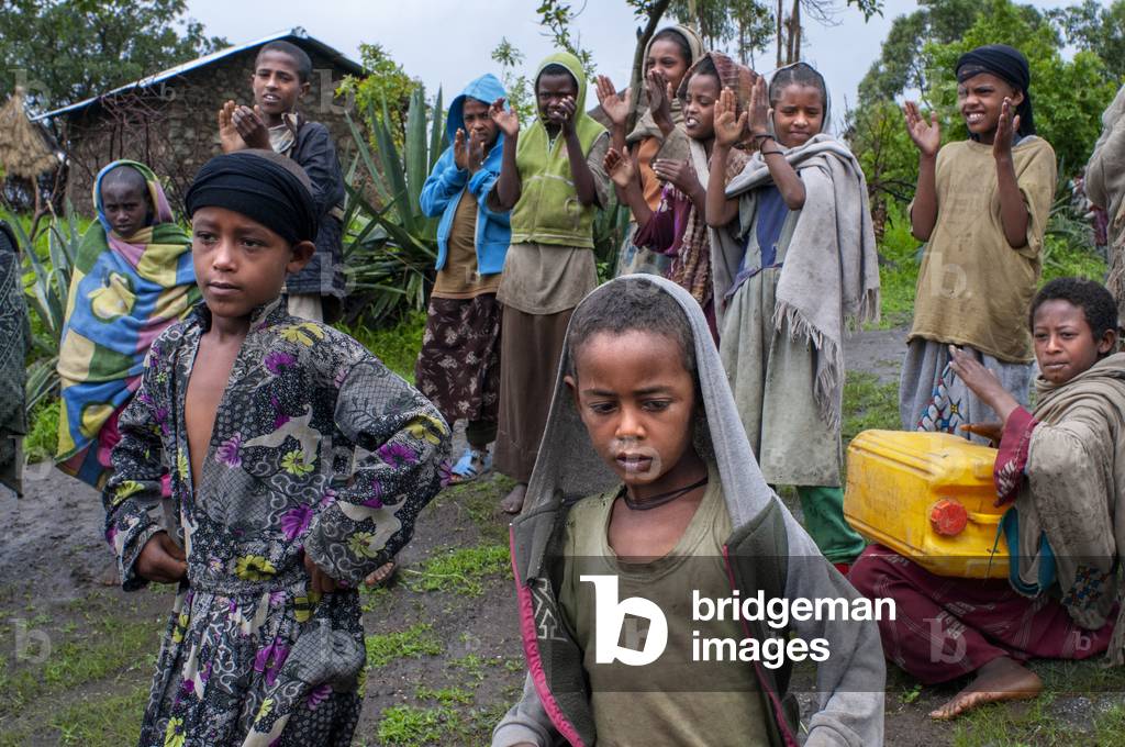 A cultural performance of traditional Ethiopian song and dance in Lalibela during the Meskel festival, Ethiopia (photo)