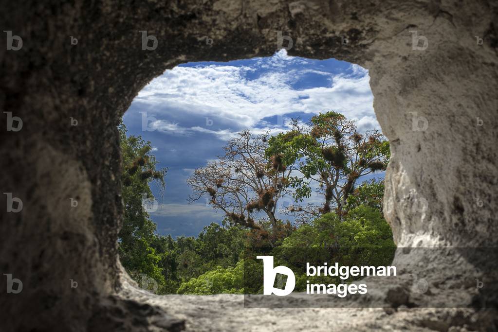 Views from a windows of Great Piramid Square, Lost World, Pre-Columbian Maya Site at Tikal, El Peten National Park, Guatemala, a UNESCO World Heritage Site, 2020 (photo)
