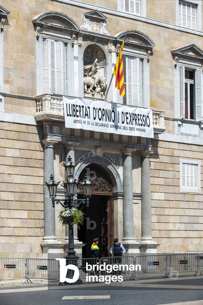 Palace of the Generalitat in Barcelona is deserted due to the total confinement of the population in Spain, Barcelona, Spain, 9th April 2020 (photo)