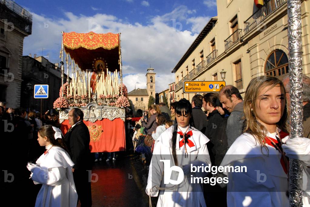 Semana Santa procession with a penitents, Nazareno, Granada, Andalusia, Spain (photo)