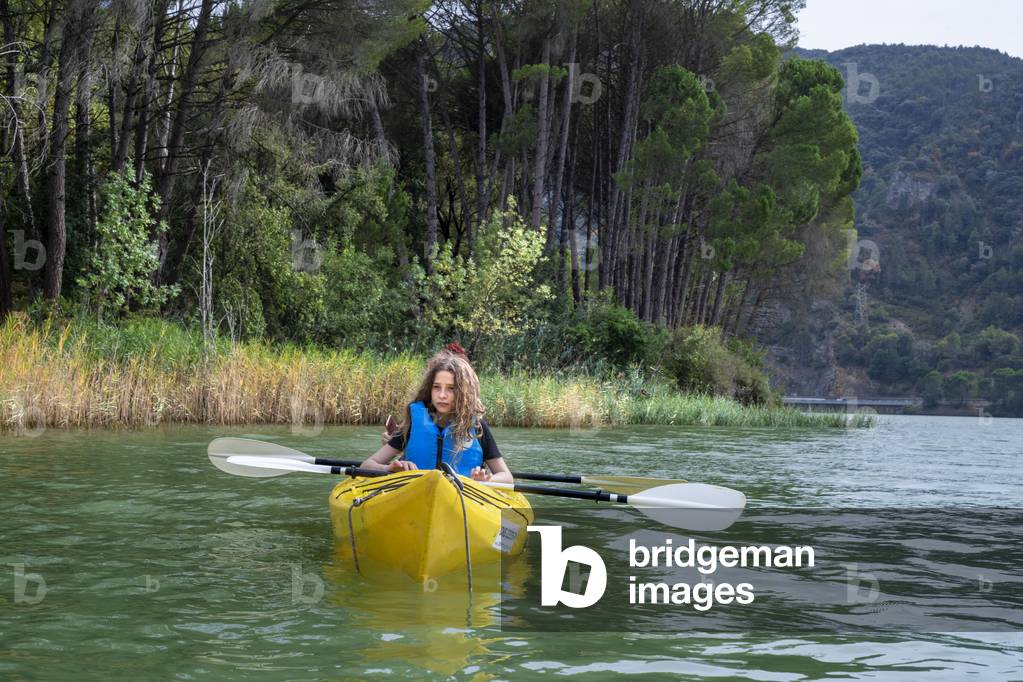 Kayaking in the Terradets reservoir lake in Lleida Pallars Jussa, Tren dels Llacs, Spain, 2021 (photo)