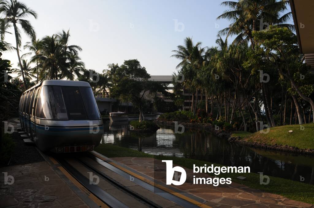 Train inside the Hilton Waikoloa Village, Big Island, Hawaii (photo)