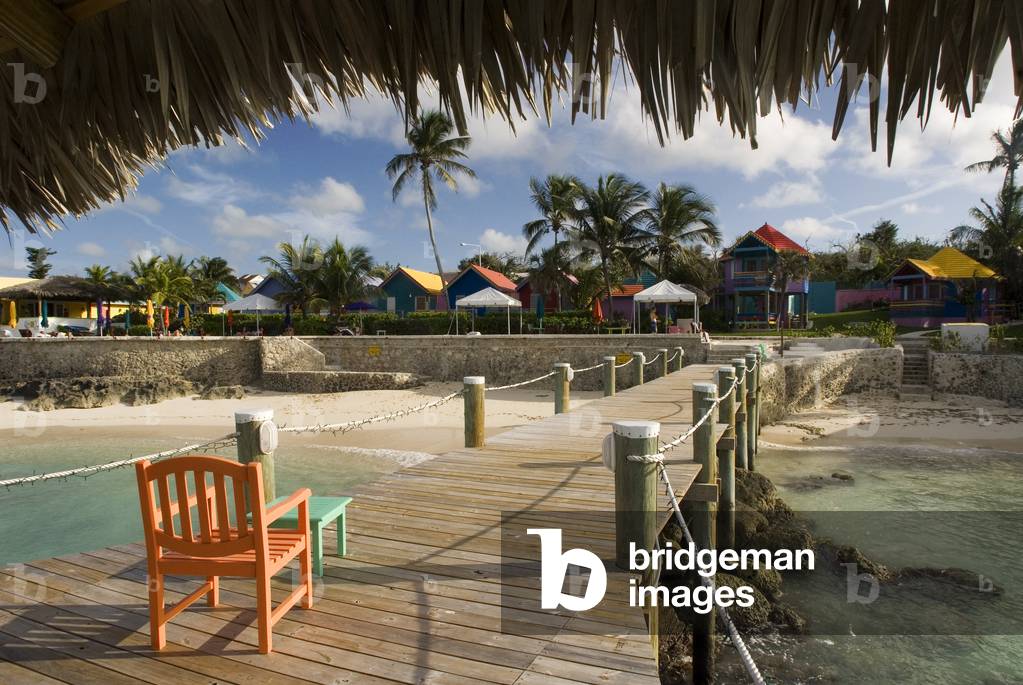 Wooden pier at Hotel Compass Point Resort at Love beach Nassau, Bahamas, Caribbean (photo)