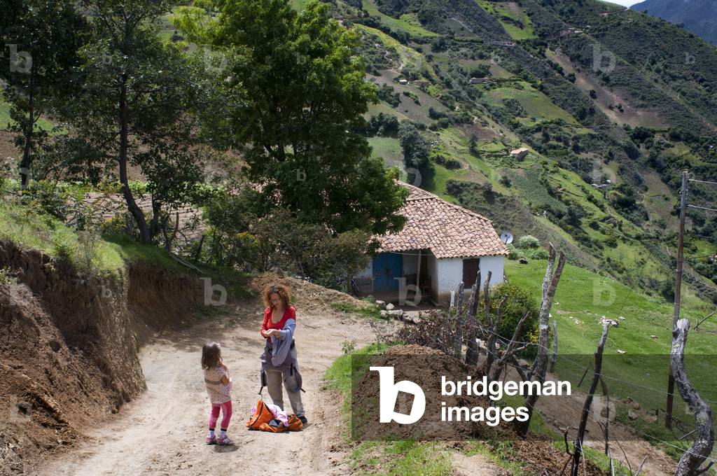 European tourists in Los Nevados village in andean cordillera Merida state Venezuela (photo)