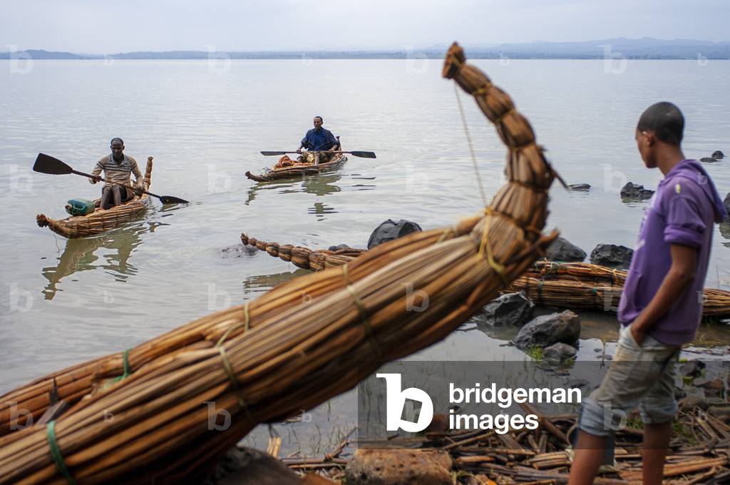Traditional Tankwas (reed boats) on the banks of Lake Tana, Ethiopia  (photo)