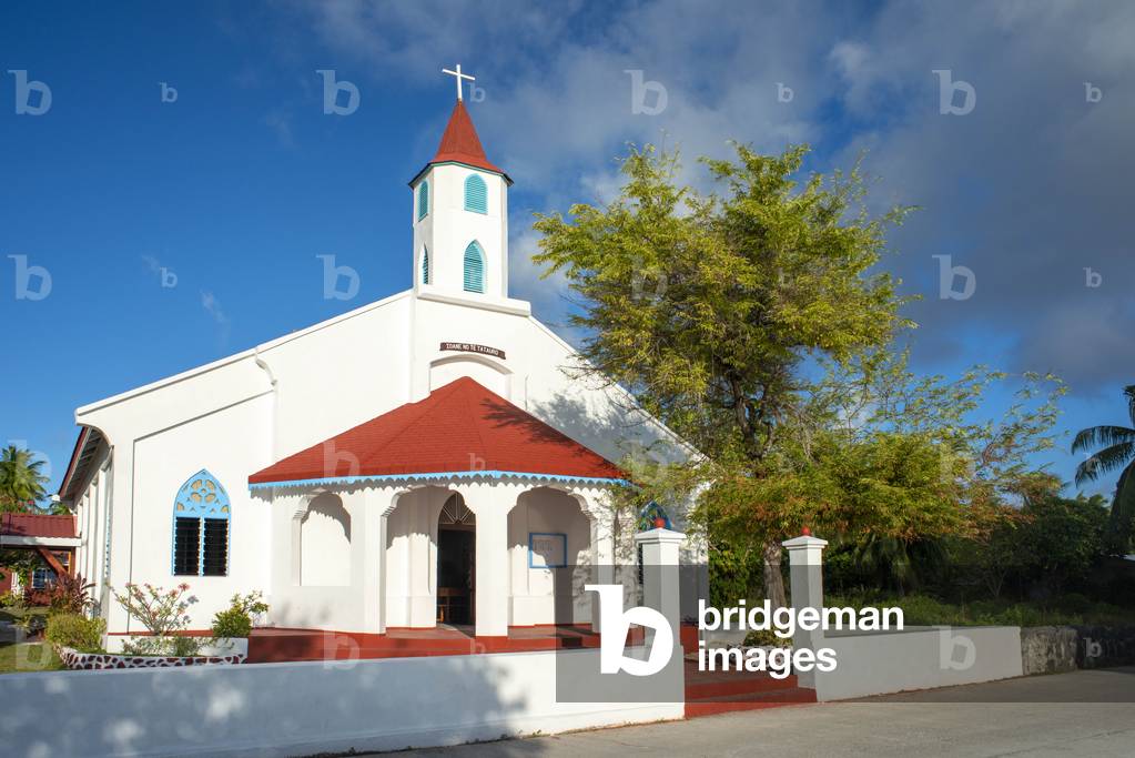 Rotoava church in Fakarava, Tuamotus Archipelago French Polynesia, Tuamotu Islands, South Pacific, 2020 (photo)