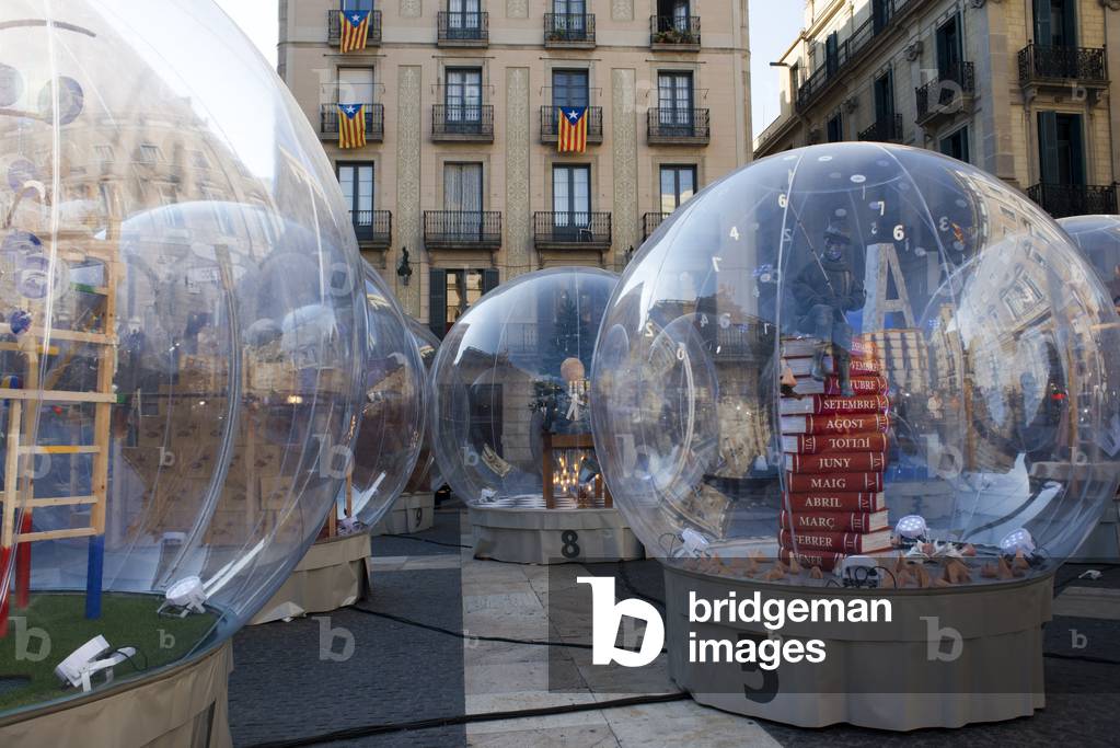 Nativity Scenes in St Jaume Square in Barcelona, Catalonia, Spain (photo)