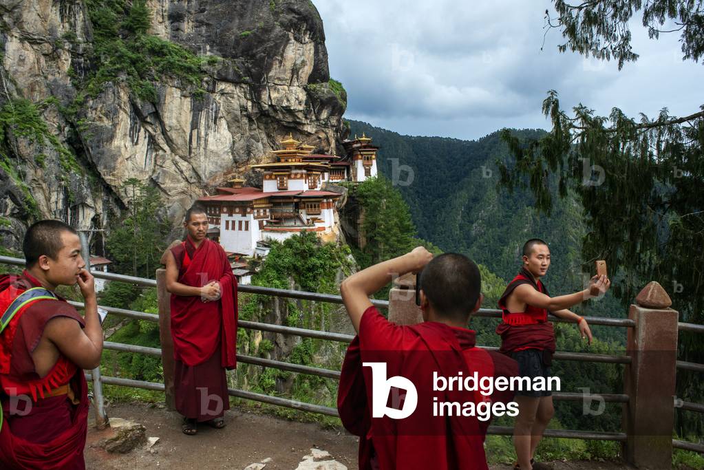 Monks at the Taktsang Goemba Monastery, Paro Valley, Bhutan, 2021 (photo)