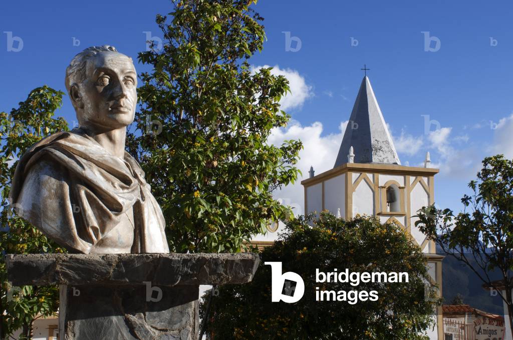 Simon Bolivar the liberator statue in Los Nevados village in andean cordillera Merida state Venezuela (photo)
