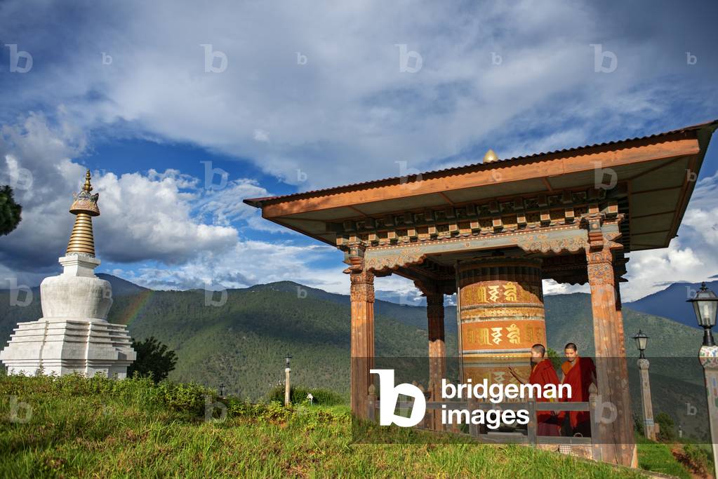 Nuns at a Buddhist Nuns College and Temple Stupa Punakha, Bhutan, 2021 (photo)