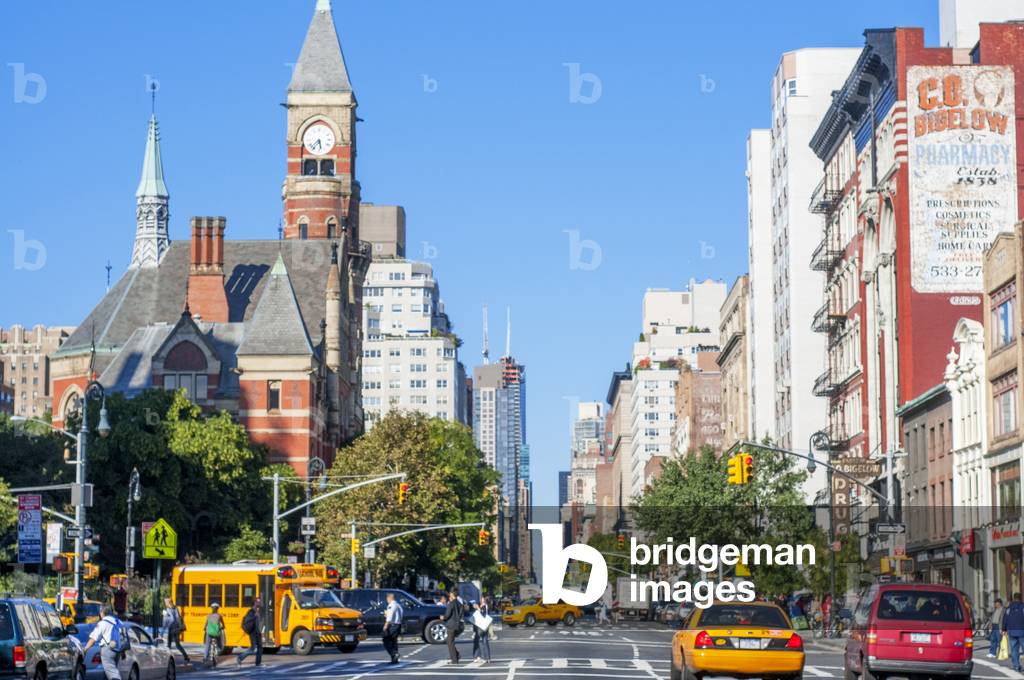 Jefferson Market Courthouse, 6th Street, Greenwich Village, New York, USA, U.S.A, New York, Manhattan,Greenwich village,the 'Old Jeff' tower, village clocktower, 6th avenue, avenue of americas with 8st street, 2020 (photo)