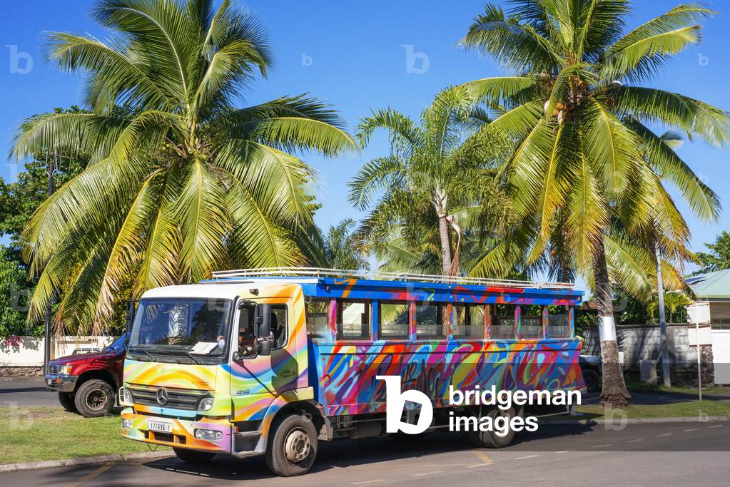 Colorfull public bus in Papeete Tahiti French polynesia , 2020 (photo)