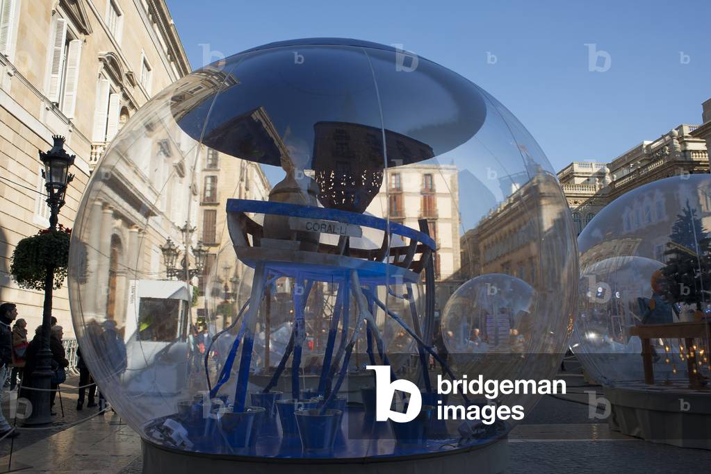 Nativity Scenes in St Jaume Square in Barcelona, Catalonia, Spain (photo)