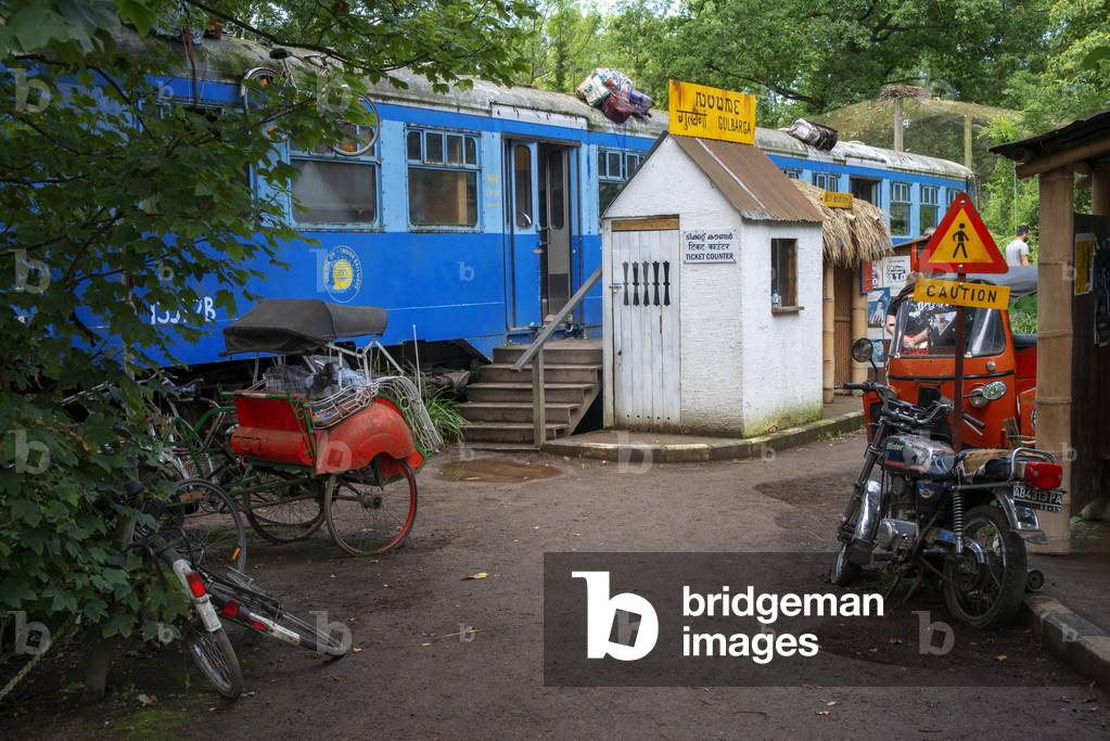 Asian train station in Planckendael zoo, Mechelen, Belgium (photo)