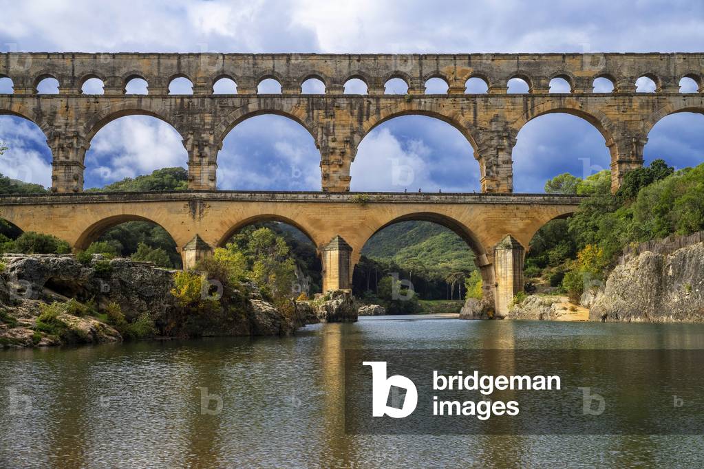 Pont du Gard, Languedoc Roussillon region, France, Unesco World Heritage Site,  Roman Aqueduct crosses the River Gardon near Vers-Pon-du-Gard Languedoc-Roussillon with 2000 year old, 2020 (photo)